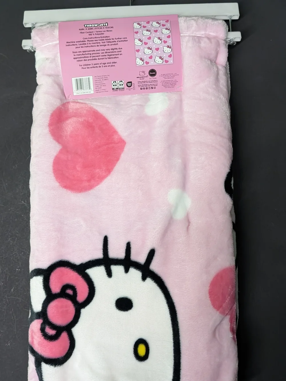 New Sanrio Hello Kitty Pink Hearts Micro Plush Throw Blanket 46